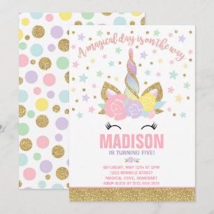 Rainbow Unicorn Invitation Anniversaire Pink Gold