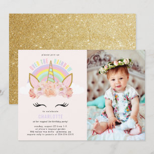 Rainbow Unicorn Invitation Anniversaire Pink Gold