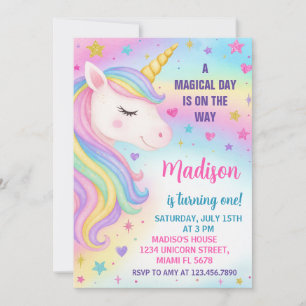 Rainbow Unicorn Invitation d'anniversaire