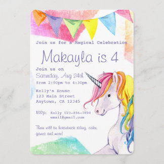 Rainbow Unicorn Invitation d'anniversaire