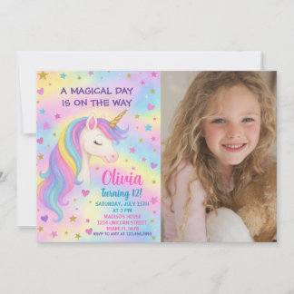 Rainbow Unicorn Invitation d'anniversaire