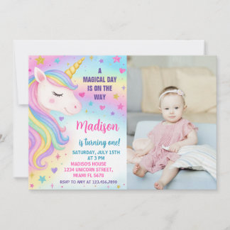 Rainbow Unicorn Invitation d'anniversaire