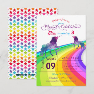 Rainbow Unicorn - Invitation d'anniversaire 3x5