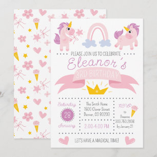 Rainbow Unicorn Invitation de fête d'anniversaire