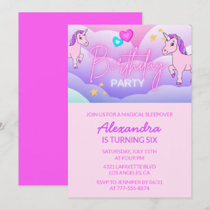 Rainbow Unicorn Invitations Anniversaire 6e Fille