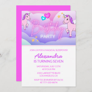 Rainbow Unicorn Invitations Anniversaire 7e Rose