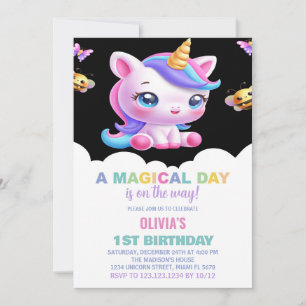Rainbow Unicorn Invitations d'anniversaire