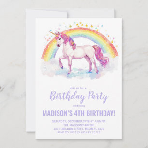 Rainbow Unicorn Invitations d'anniversaire