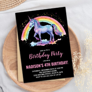 Rainbow Unicorn Invitations d'anniversaire
