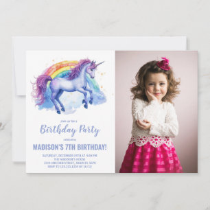 Rainbow Unicorn Invitations d'anniversaire avec ph