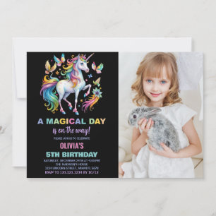 Rainbow Unicorn Invitations d'anniversaire avec ph