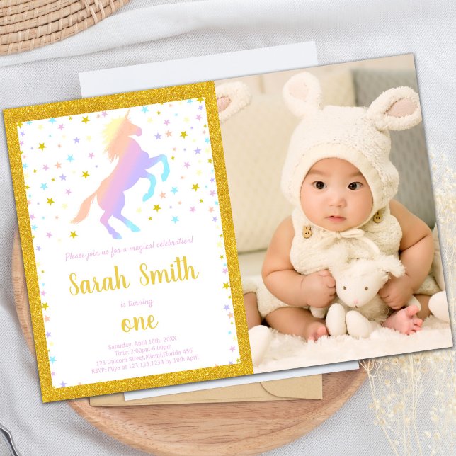 Rainbow Unicorn Invitations with photo (Rainbow Unicorn Invitations with photo)