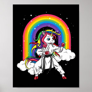 Rainbow Unicorn Karate Taekwondo Mma Judo Kids Gir Poster
