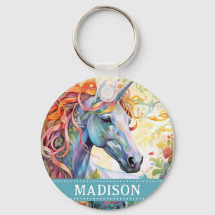 Rainbow Unicorn Keychain with Custom Name