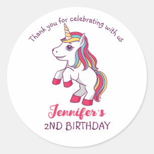 Rainbow Unicorn Kids Birthday Party Favour Classic Round Sticker