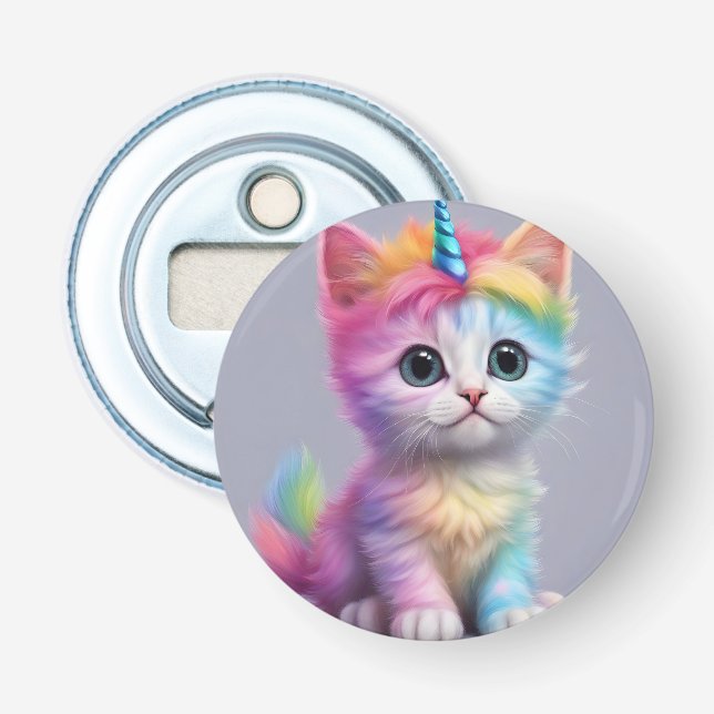 Rainbow Unicorn Kitten Bottle Opener (Front)