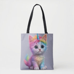 Rainbow Unicorn Kitten Tote Bag