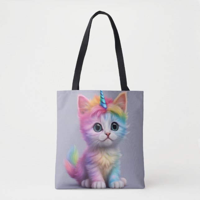 Rainbow Unicorn Kitten Tote Bag (Front)