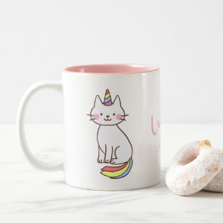 Rainbow Unicorn Kitty Two-Tone Coffee Mug