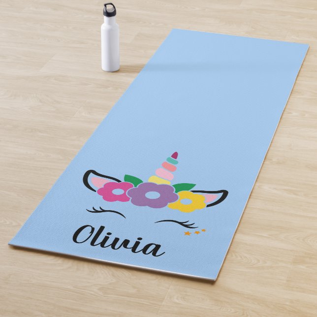 Rainbow Unicorn Light Blue Personalized Yoga Mat (In Situ)