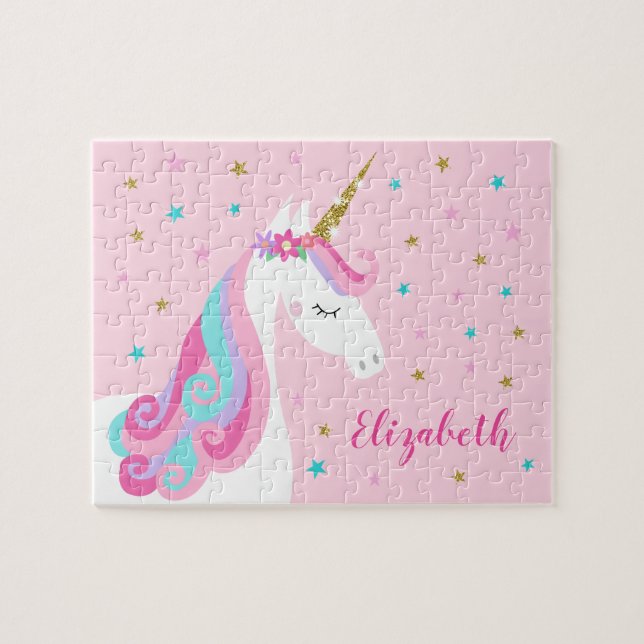 Rainbow Unicorn Magical Glitter Pink Jigsaw Puzzle (Horizontal)