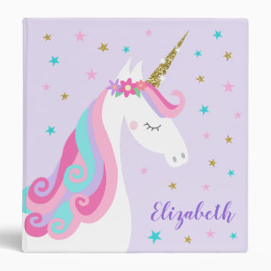 Rainbow Unicorn Magical Glitter Purple Binder