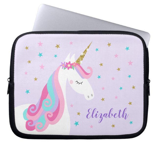 Rainbow Unicorn Magical Glitter Purple Laptop Sleeve (Front)