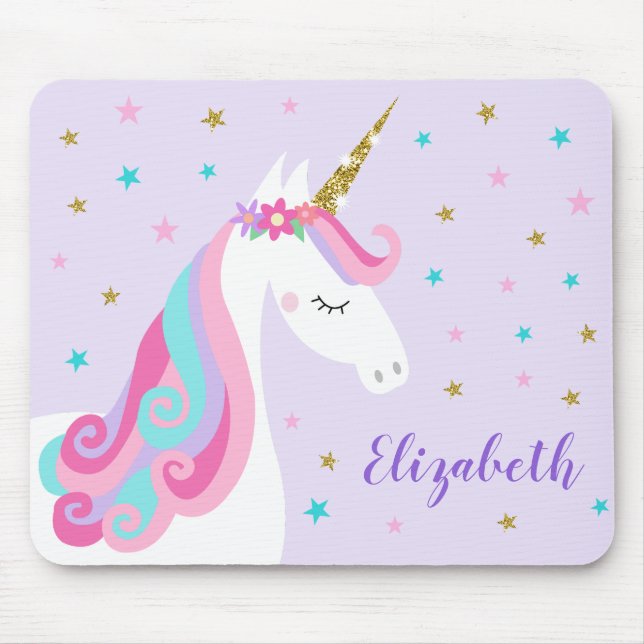 Rainbow Unicorn Magical Glitter Purple Mouse Pad (Front)