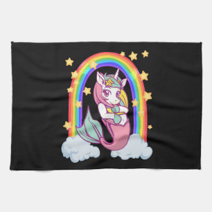 Rainbow unicorn mermaid girl kitchen towel