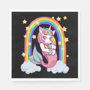 Rainbow unicorn mermaid girl napkin