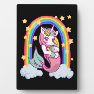 Rainbow unicorn mermaid girl plaque