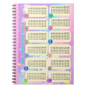 Rainbow Unicorn Multiplication Table  Notebook