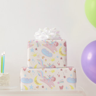 Rainbow Unicorn Pastel Cute Cheerful Wrapping Paper