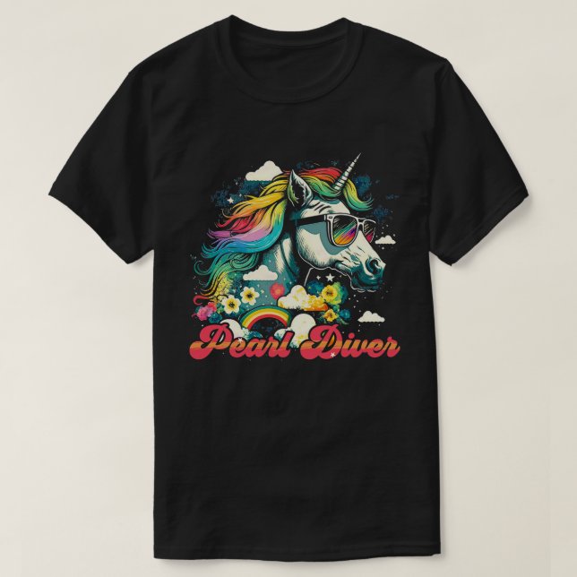 Rainbow Unicorn Pearl Diver T-Shirt (Design Front)