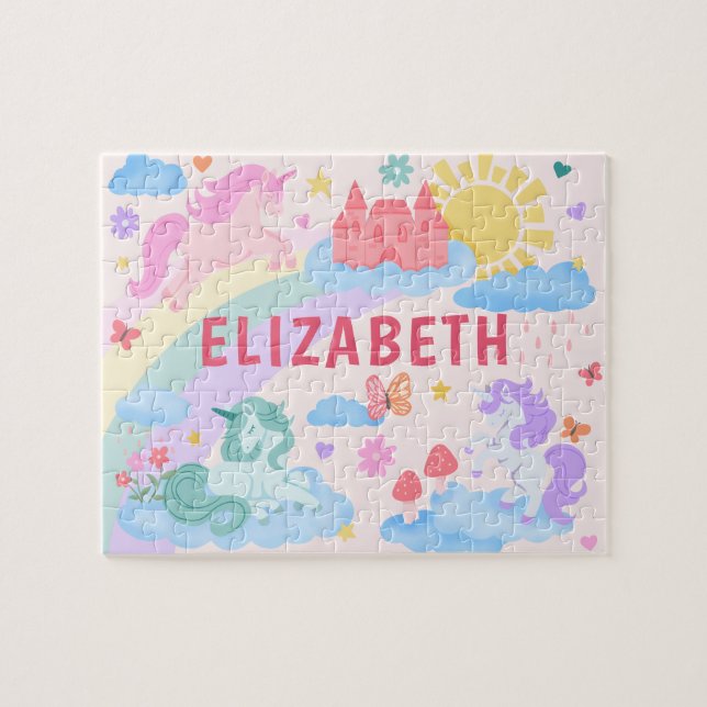 Rainbow Unicorn Personalized Kids Name  Jigsaw Puzzle (Horizontal)