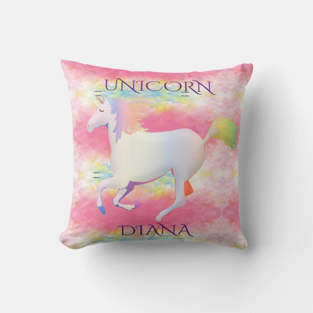 Rainbow unicorn personalized throw pillow. throw pillow (Front)