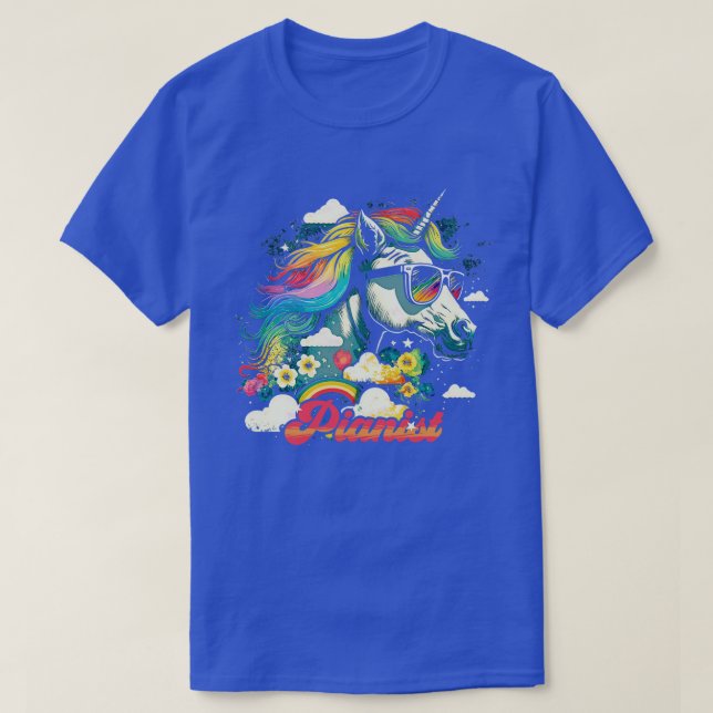 Rainbow Unicorn Pianist T-Shirt (Design Front)