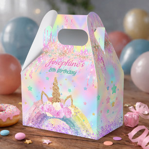 Rainbow Unicorn pink aqua birthday gable Favor Box