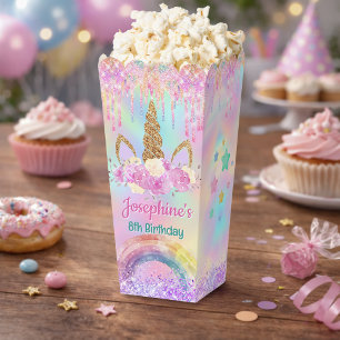 Rainbow Unicorn pink aqua birthday pop corn Favor Box