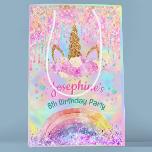 Rainbow Unicorn pink drips birthday Medium Gift Bag