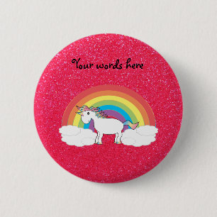 Rainbow unicorn pink glitter 2 inch round button
