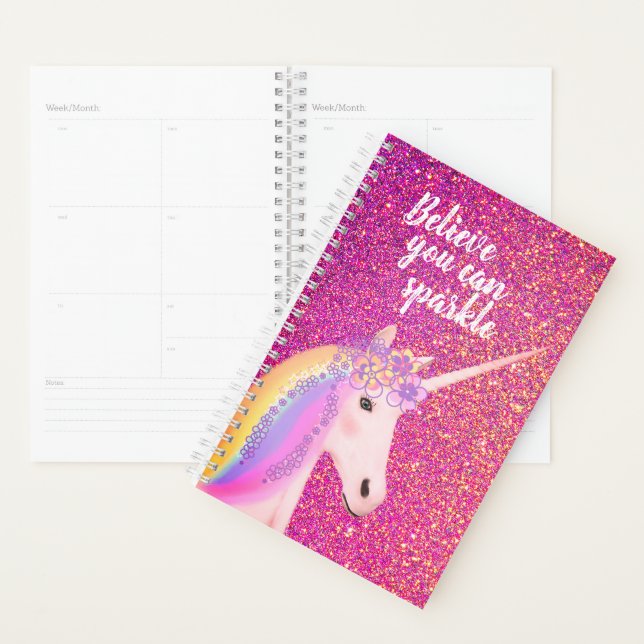 Rainbow Unicorn Pink Gold Glitter Inspirational Planner (Display)
