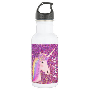 Rainbow Unicorn Pink Gold Glitter Sparkle Girls 532 Ml Water Bottle