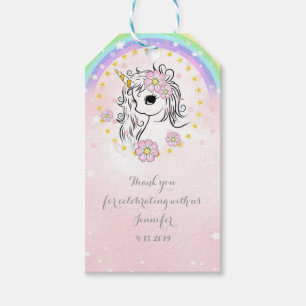 Rainbow unicorn pink gold thank you favour tags