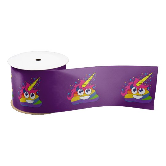 Rainbow Unicorn Poo Emoji (purple) Ribbon Satin Ribbon