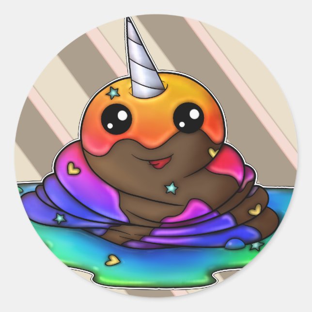 Rainbow Unicorn Poop Classic Round Sticker (Front)