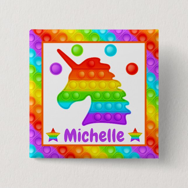 Rainbow Unicorn Pop It Fidget Toy Kids 2 Inch Square Button (Front)