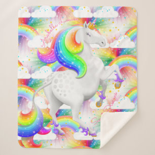 Rainbow unicorn Princess Magical Nursery Sherpa Blanket