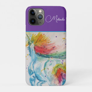 Rainbow Unicorn Purple Watercolor Girls Birthday iPhone 11 Pro Case