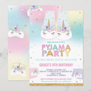 Rainbow Unicorn Pyjama Birthday Party Pajama Invitation